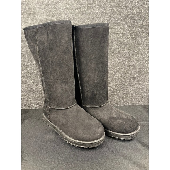 Unbranded Shoes - Black Mid‎ Calf Winter Boots Faux Fur Lined Snowflake Tread Size 8 US Womens